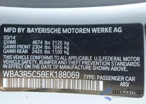 2014 BMW 435I xDrive z USA, uszkodzony, nr VIN WBA3R5C58EK188069